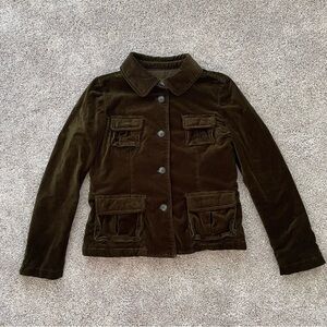 LOFT Ann Taylor Y2K Olive Green Velvet Jacket Size M Quilted Lining GilmoreGirls